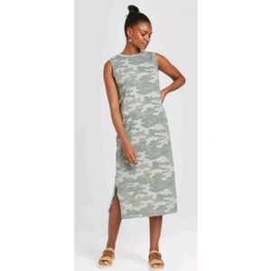 NWT Green Camo Sleeveless Knit Dress